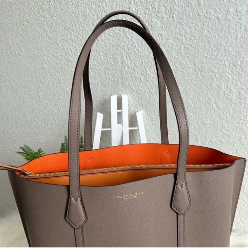 Tory Burch Taupe Tote with Orange Lining - Picture 7 of 12